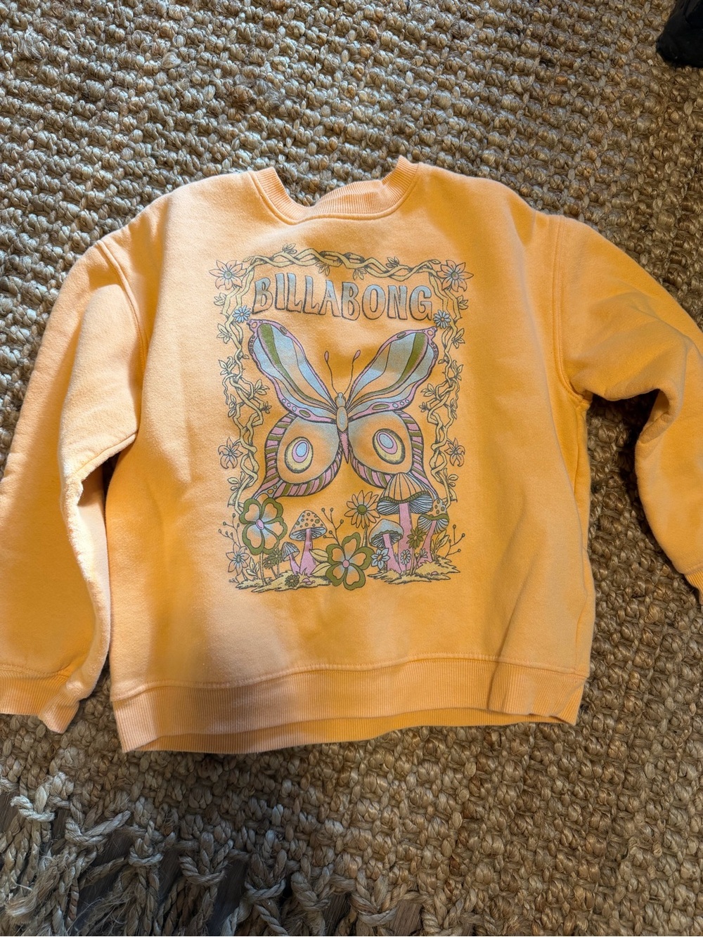 Billabong Peach Pullover with Pastel Butterfly Graphic